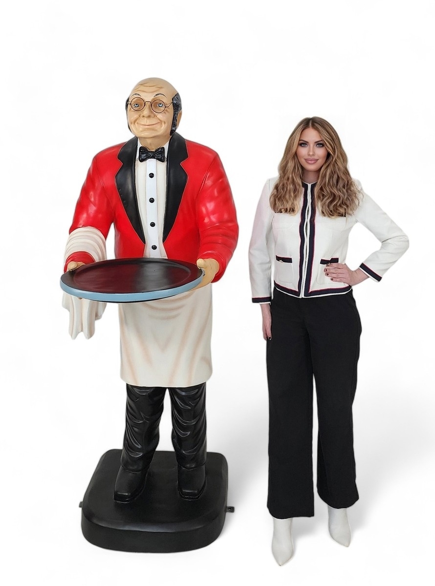Life Size Statue Red Tuxedo Jacket Waiter Prop Decor