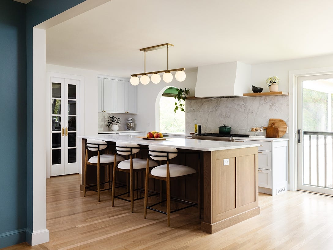 Linear Pendant Light Five Globe Design Brass Island Lighting