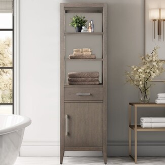 Linen Cabinet in Weathered Gray Finish with Tiered Open Shelving