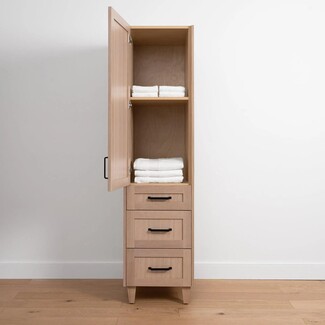 Linen Cabinet with Shaker Drawers and Tapered Legs in Light Oak