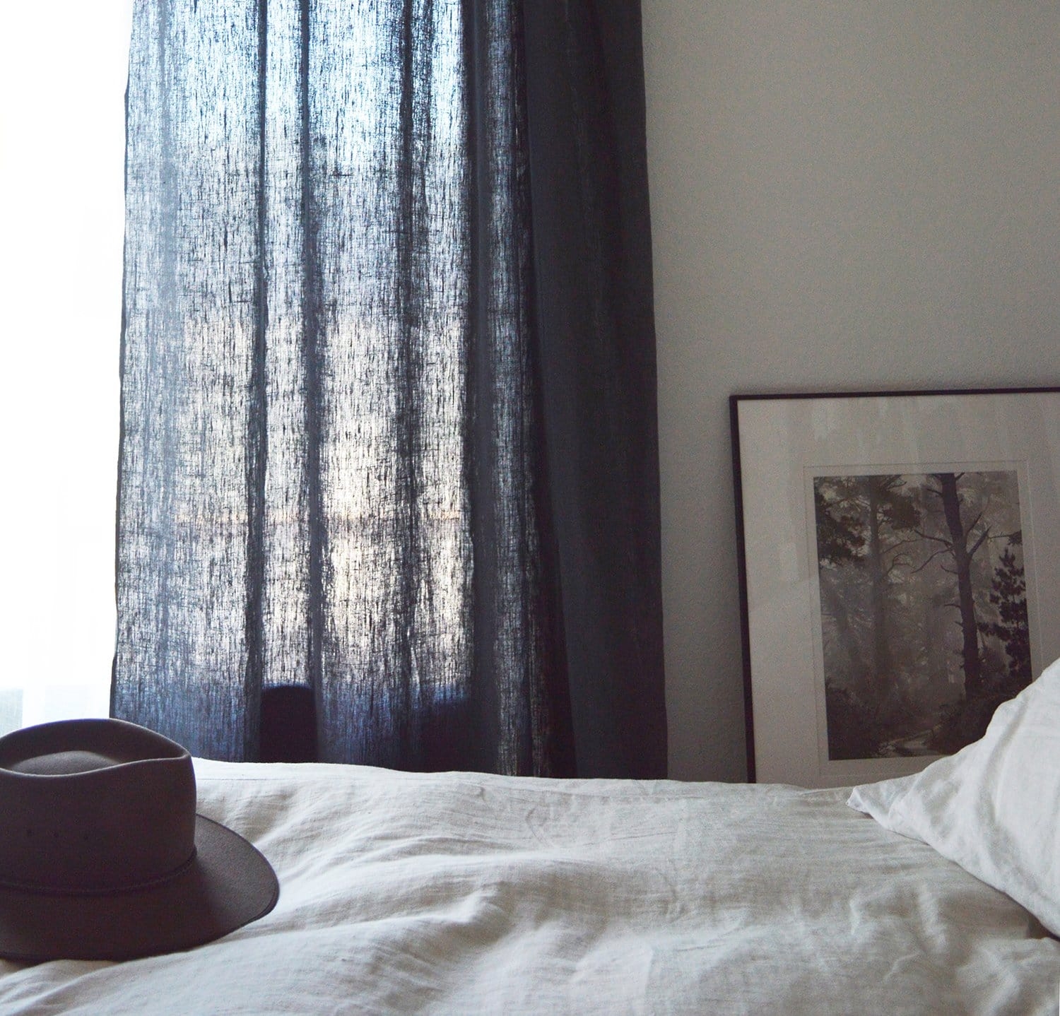Linen Curtain Charcoal Textured Weave Semi Sheer Drapes