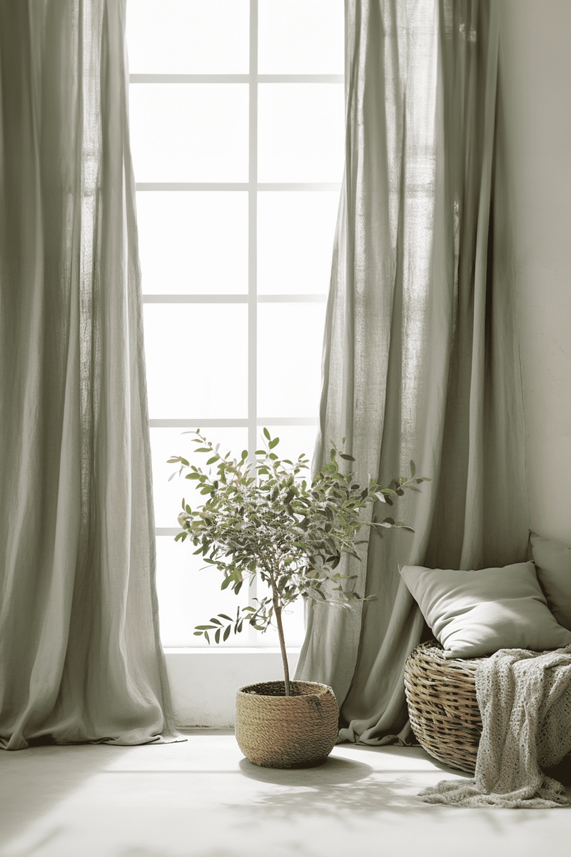 Linen Curtains Gray Sage Hue Floor Length Sage Drapes