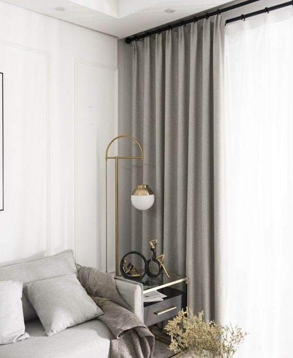 Linen Curtains Misty Hue Matte Black Hardware Drapes