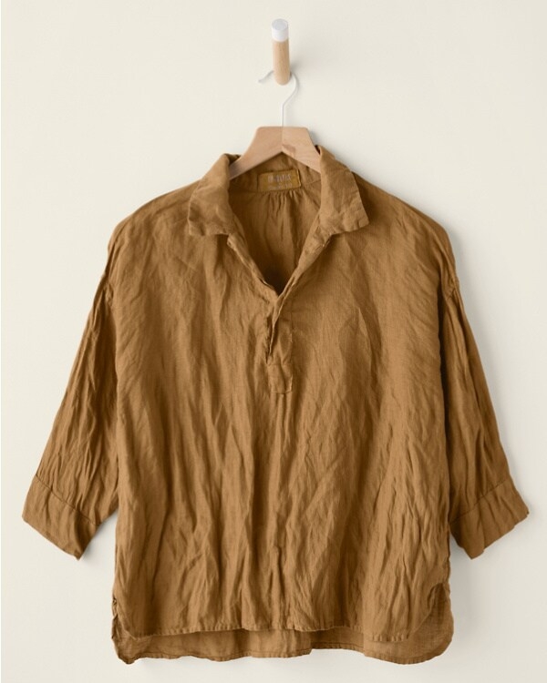 Linen Top Crinkled Ochre Tone Relaxed Ochre Linen Top