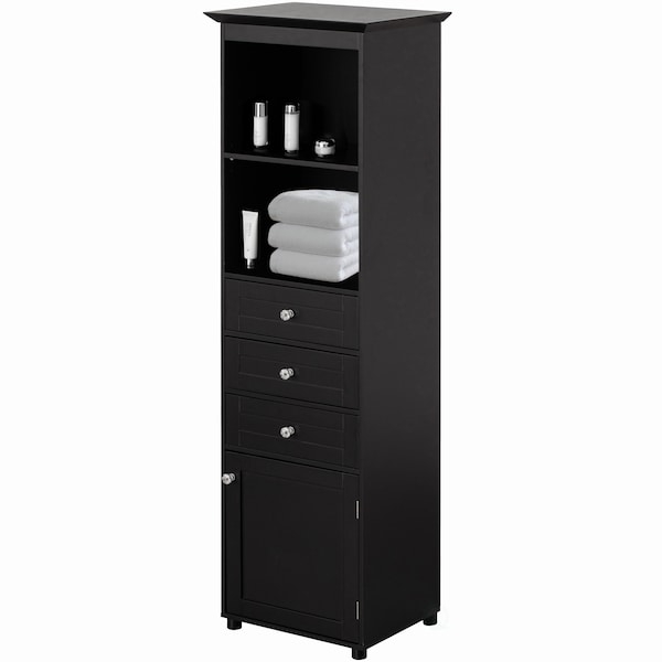 Linen Tower in Matte Black with Slender Profile and Three Drawers