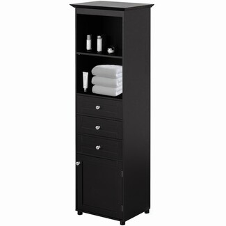 Linen Tower in Matte Black with Slender Profile and Three Drawers