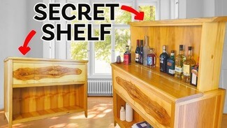 Liquor Cabinet with Pop Up Mechanism and Live Edge
