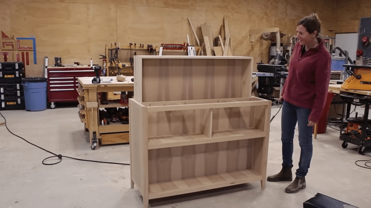Liquor Cabinet with Tiered Shelving and Blonde Wood