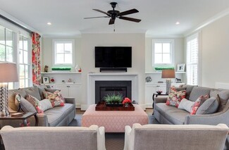 Living Room: Coral Ottoman Symmetrical Living Room Layout