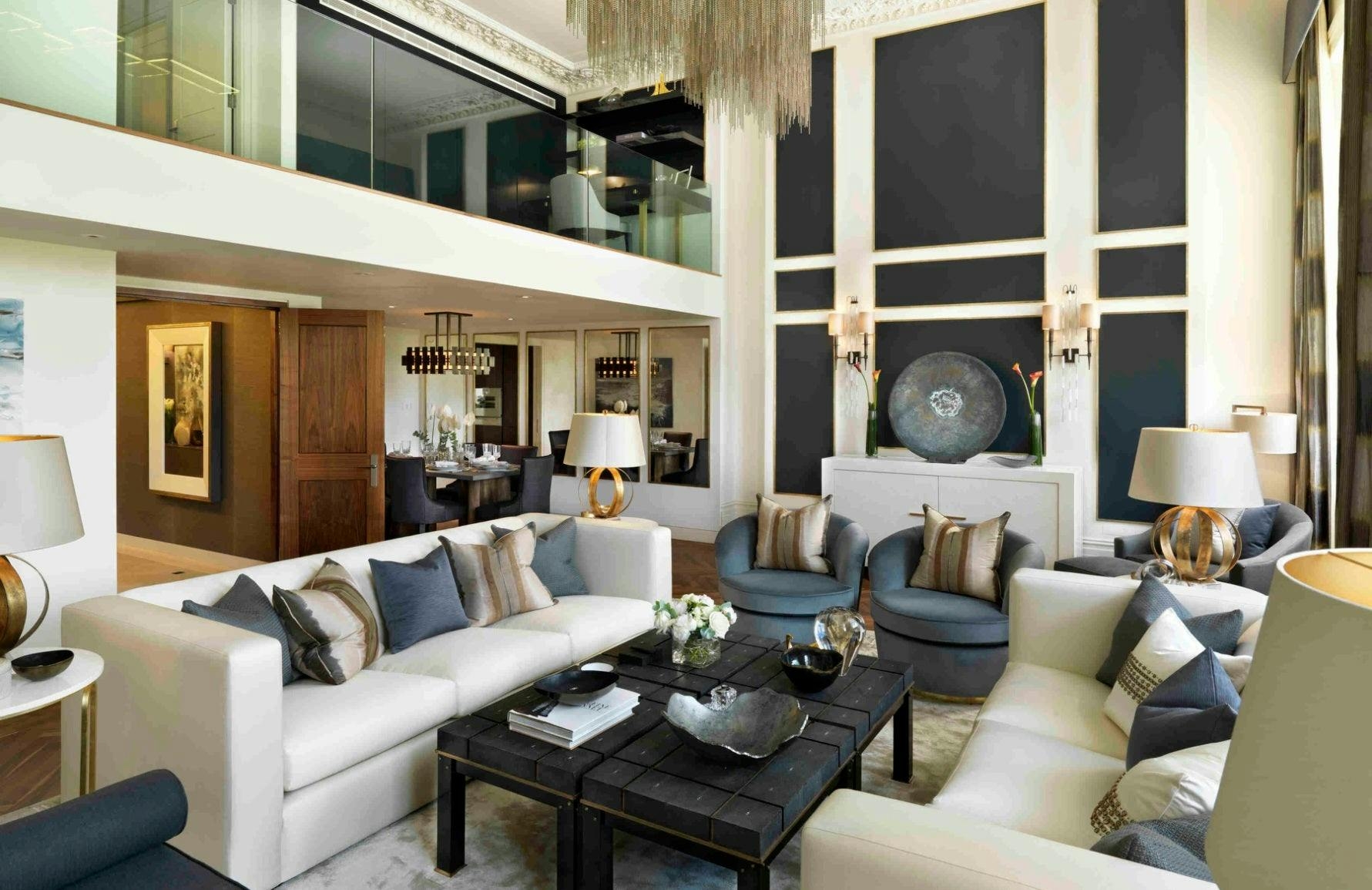 Living Room Set: Black Paneling with Luxury Mixed Metallic Decor