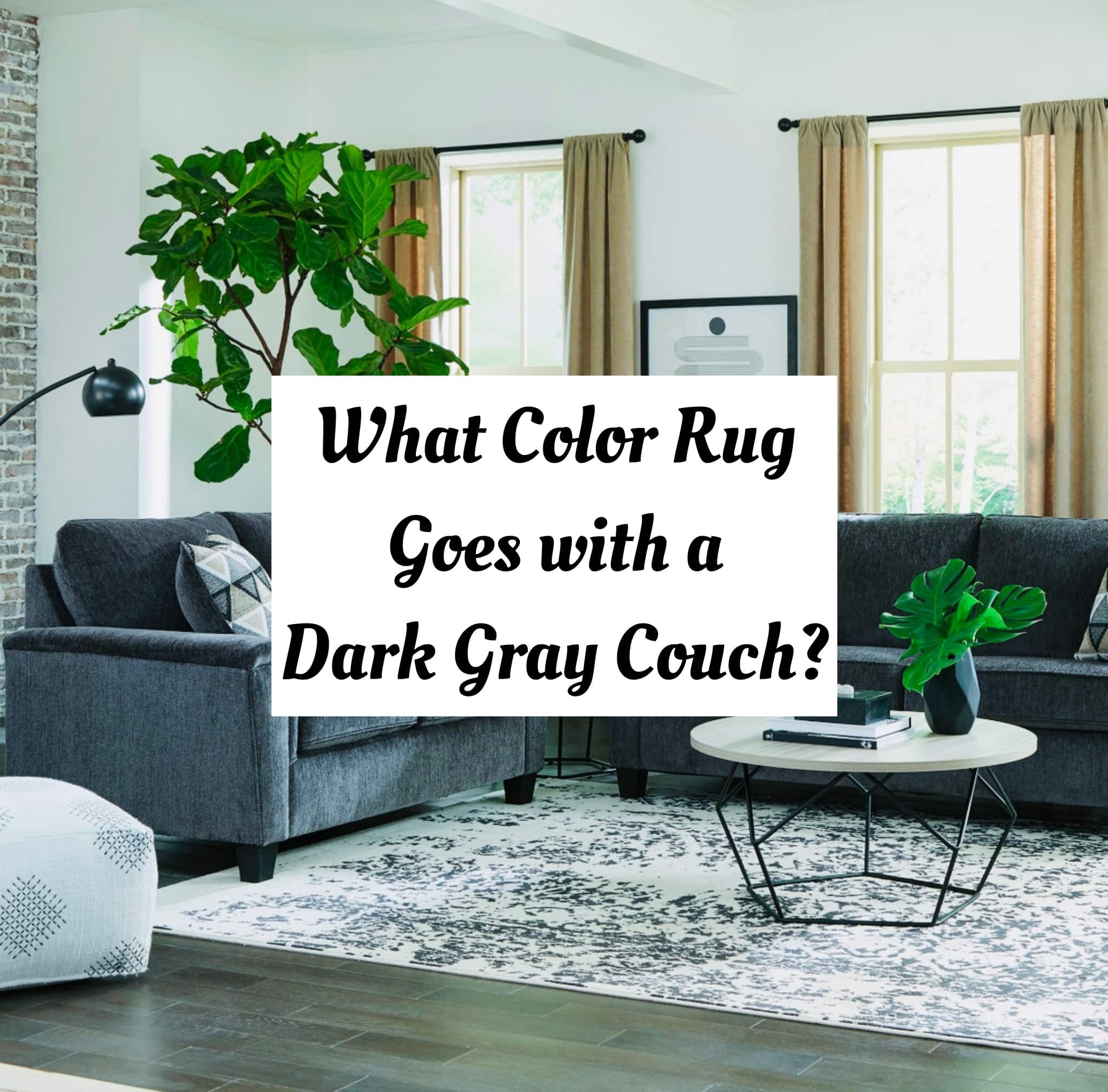 Living Room Set: Charcoal Couch Geometric Table Decor