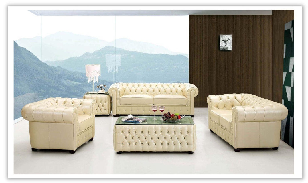 Living Room Set Chesterfield Ivory Diamond Tufting