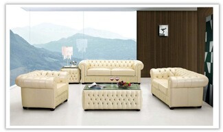 Living Room Set Chesterfield Ivory Diamond Tufting