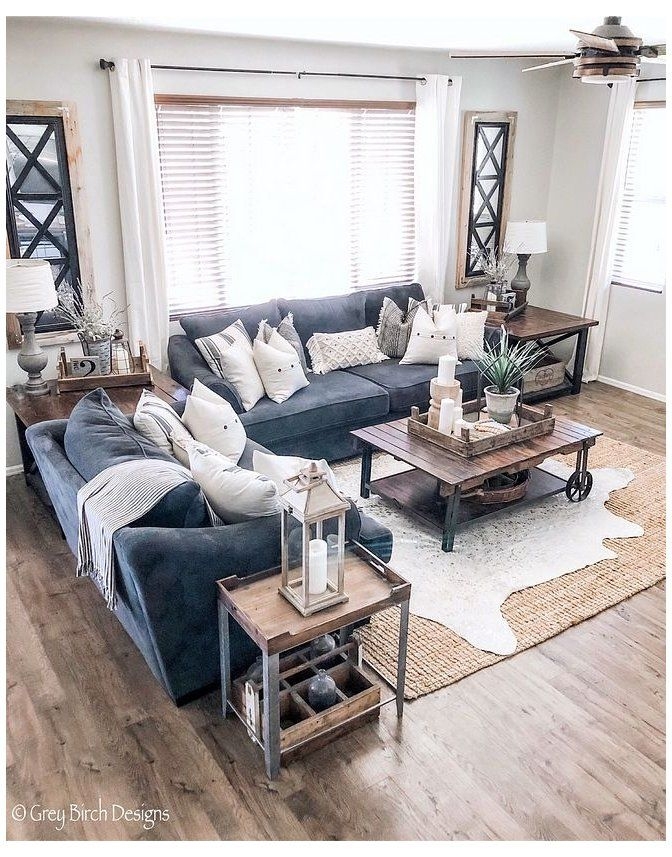 Living Room Set Showcasing Blue Sofa Focal Point Decor