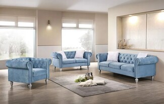 Living Room Set Silver Bun Feet Tufted Chesterfield Furniture
