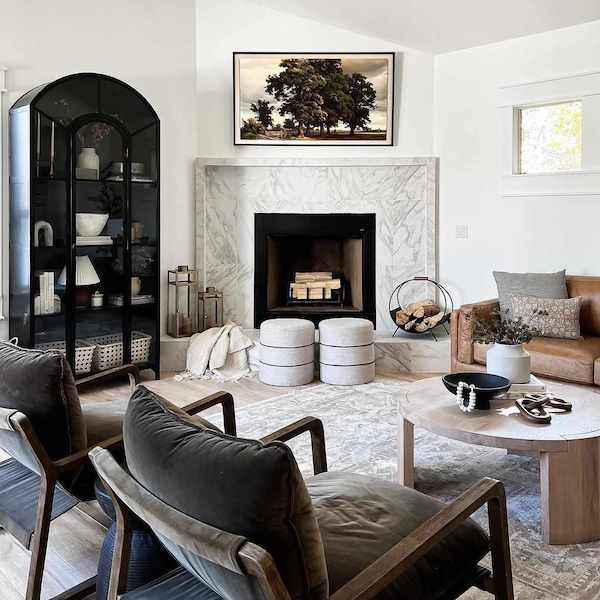 Living Room Set with Arched Black Display Cabinet Ideas