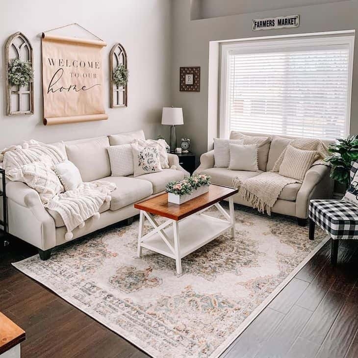 Living Room Set with X-Brace Base and Buffalo Check Accent Chair