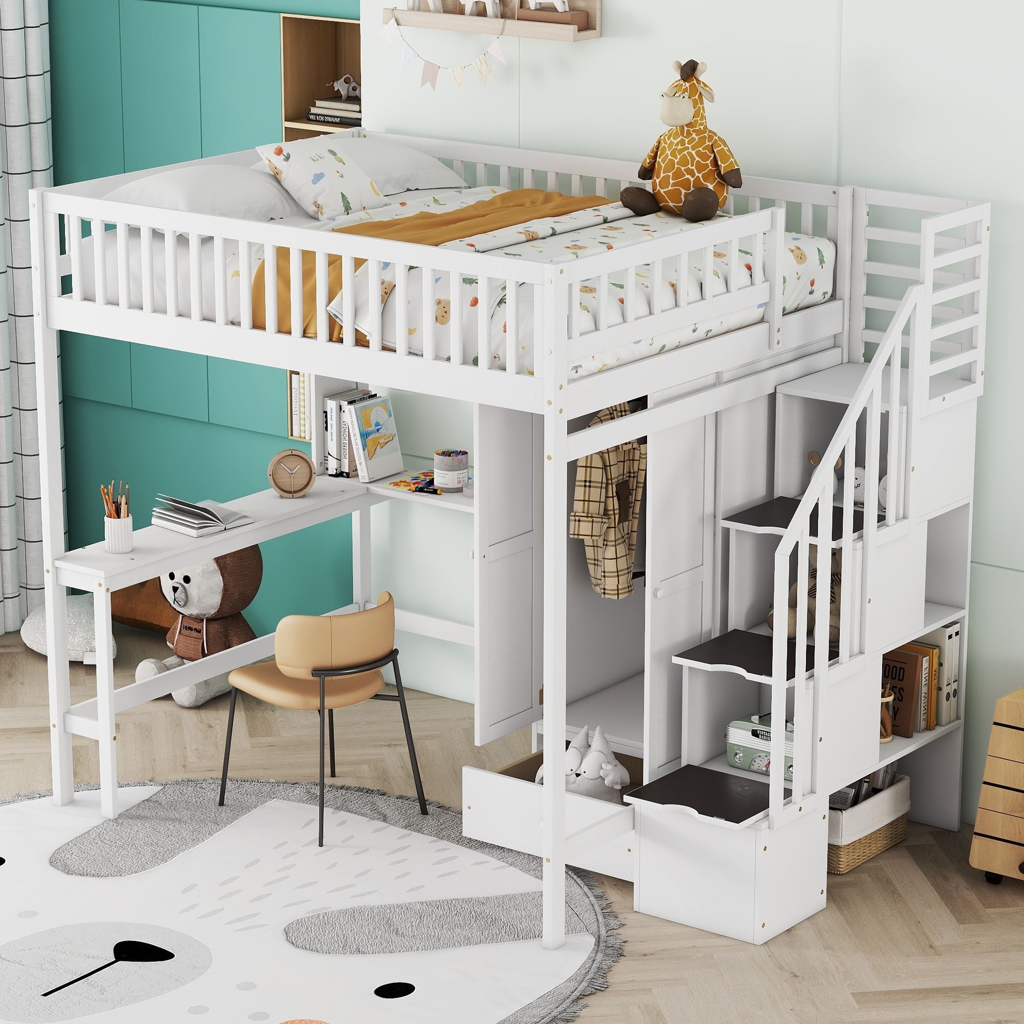 Loft Bed Featuring Integrated Wardrobe and Storage Stairs
