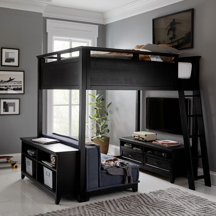 Loft Bed: Integrated Media Console Teen Bedroom Loft