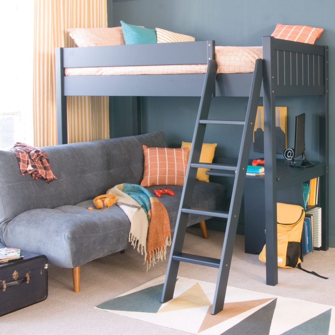 Loft Bed: Navy Blue Frame Underbed Workspace Desk