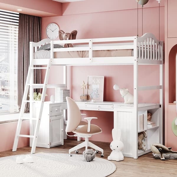Loft Bed with All In One Station and Integrated Desk Cabinet