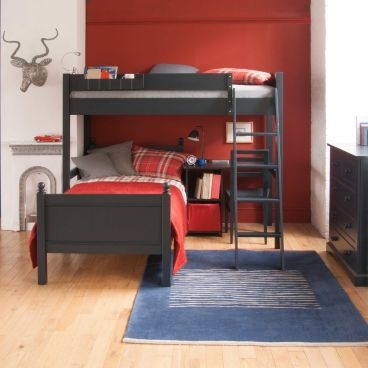 Loft Bed with L-Shaped Design and Charcoal Grey Wood Frame