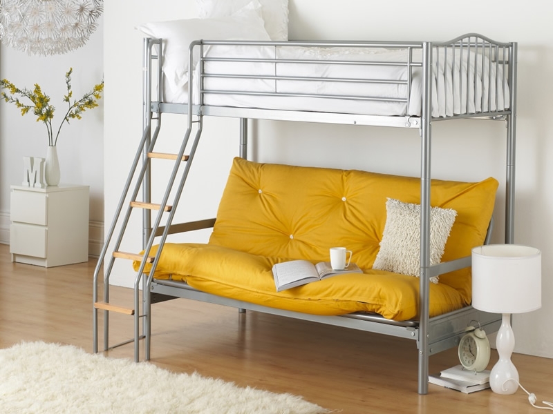 Loft Bunk Bed: Mustard Yellow Upholstery Industrial Metal