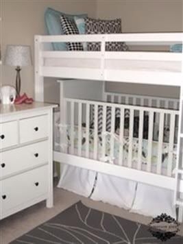 Loft Bunk Bed: White Slat Space Saving Loft with Integrated Crib