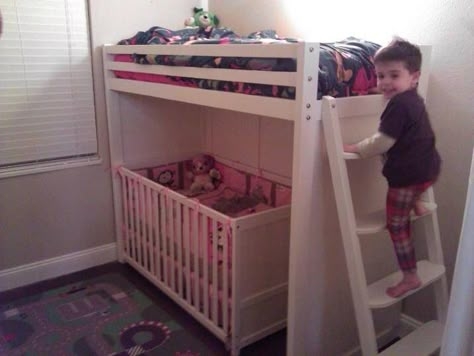 Loft Crib Combo: White Wood Vertical Nursery Solution Over Crib