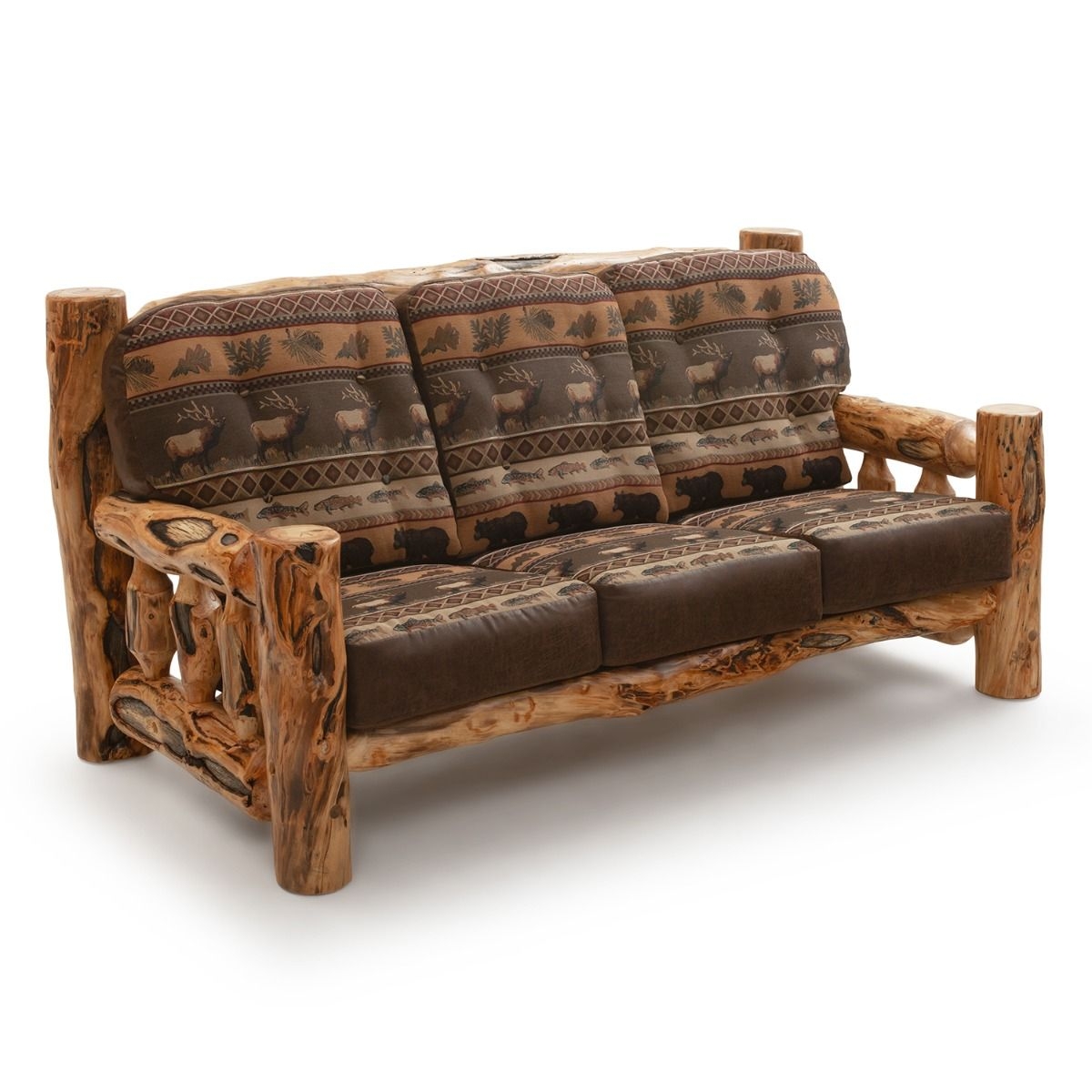 Log Sofa in Aspen Timber and Wildlife Pattern Tapestry