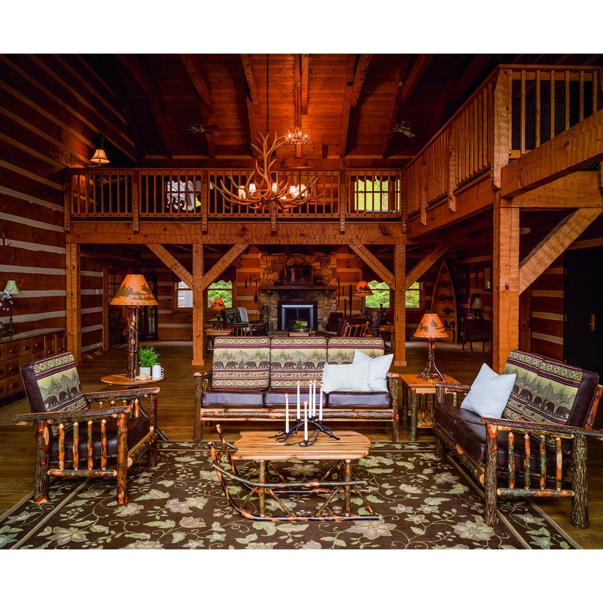 Log Sofa with Hickory Frame and Sled Base Table