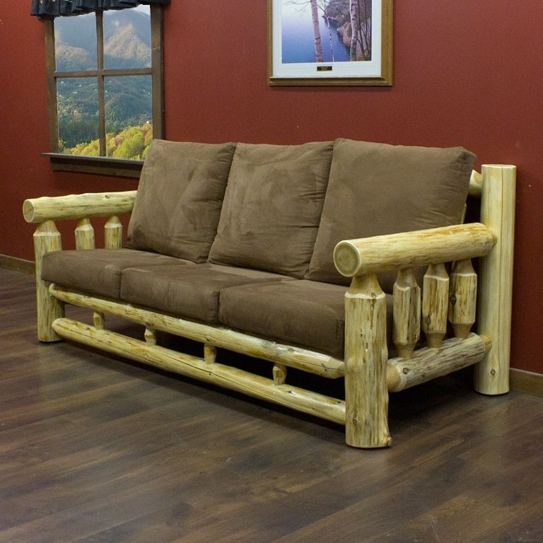 Log Sofa with Spindle Accents and Thick Cushions