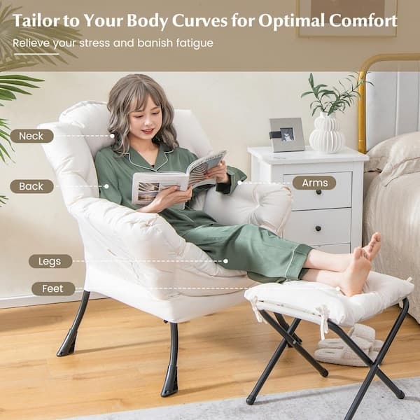 Lounge Chair: Beige Pillow Armrests Side Pocket Reading Set
