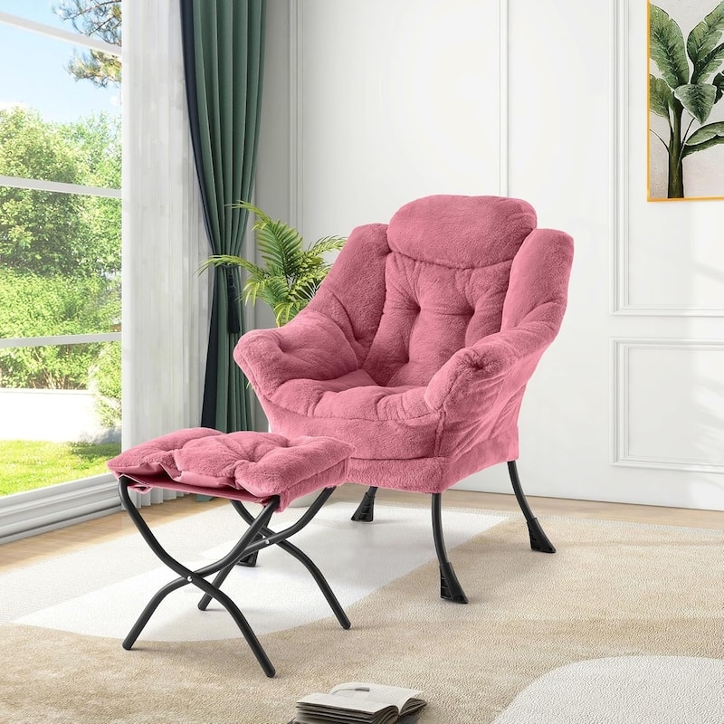 Lounge Chair Ottoman Set: Rose X Frame Ottoman Plush Set