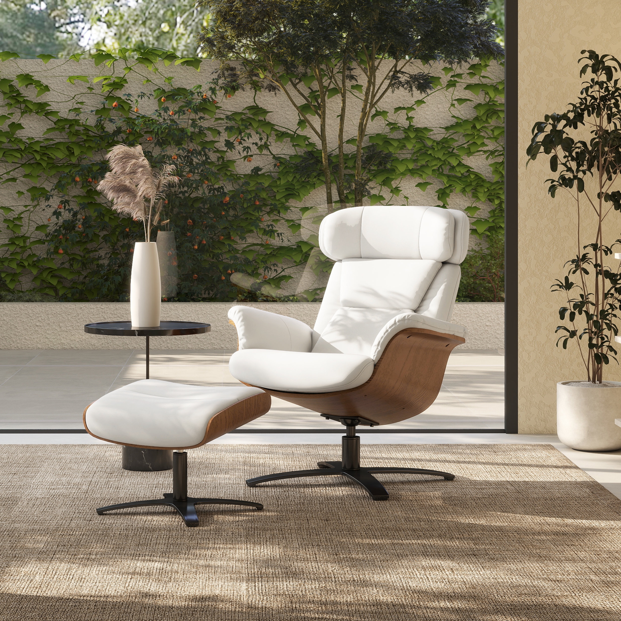 Lounge Chair Ottoman: White Walnut Shell Contrast Recliner