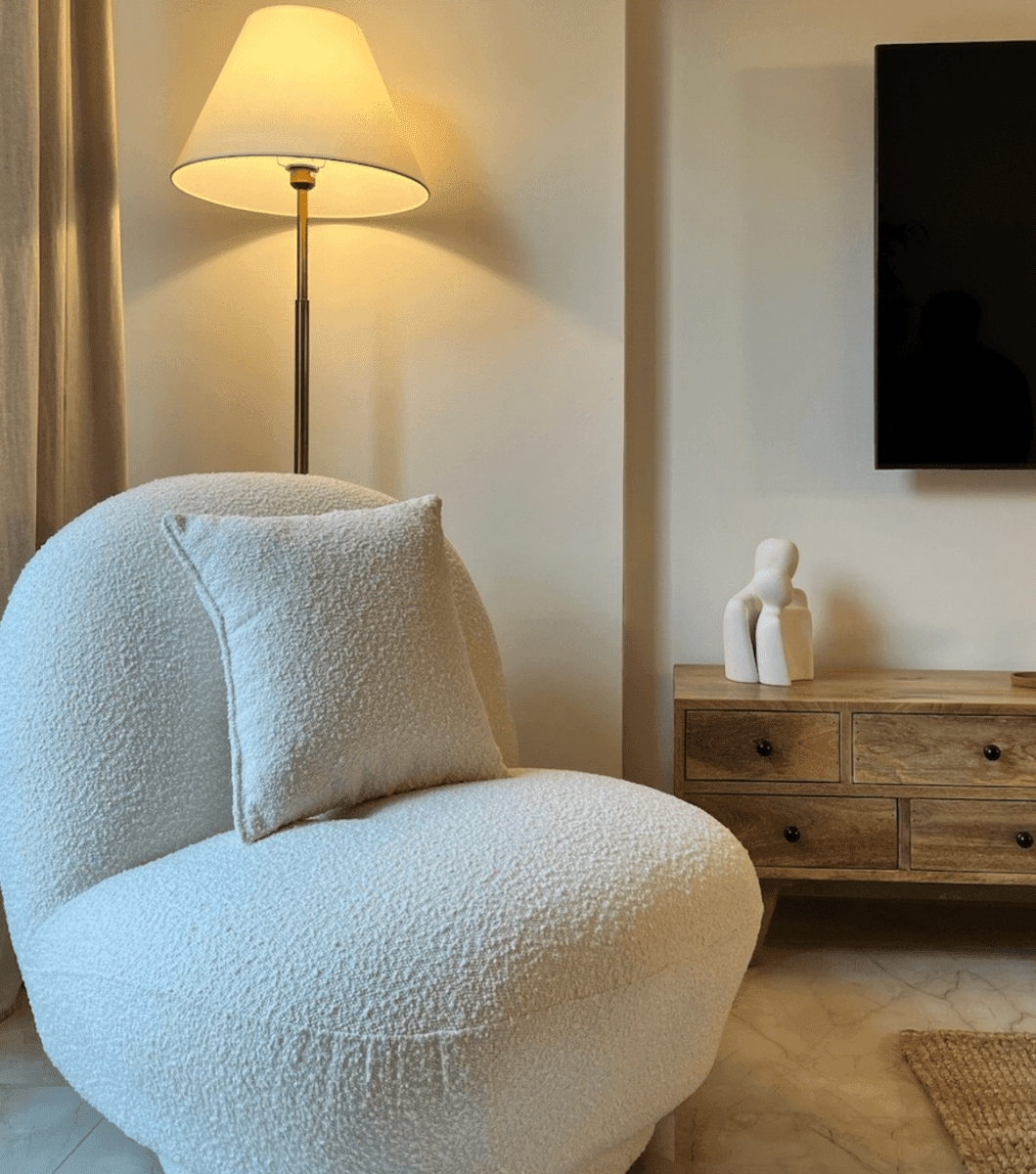 Lounge Chair Textured Boucle Armless Profile Cloud Seating