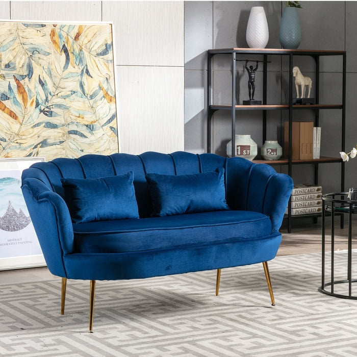 Loveseat featuring Scalloped Shell Back in Blue Velvet