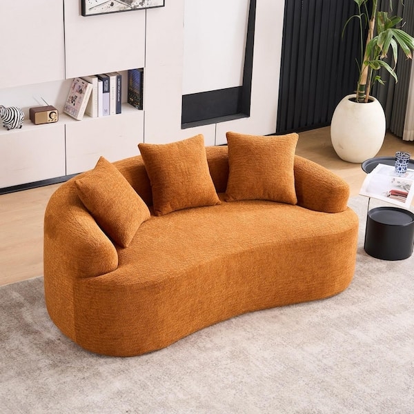 Loveseat with Bean Shaped Base in Burnt Orange Chenille