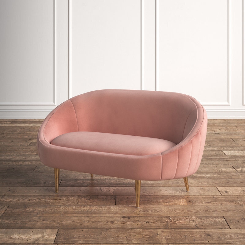 Loveseat with Channel Stitching and Gold Leg Accent