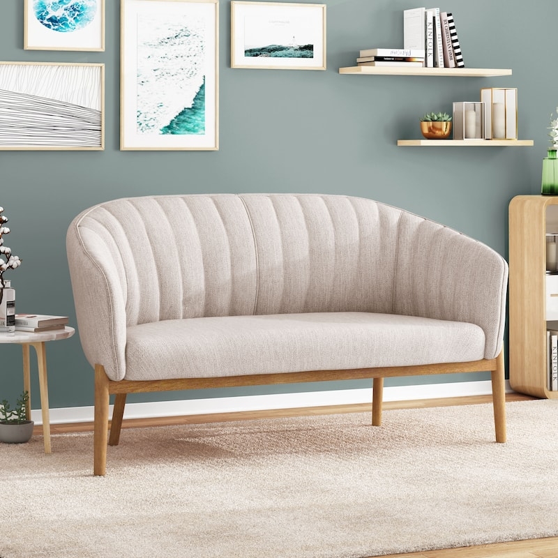 Loveseat with Vertical Channel Tufting in Blush Pink Fabric