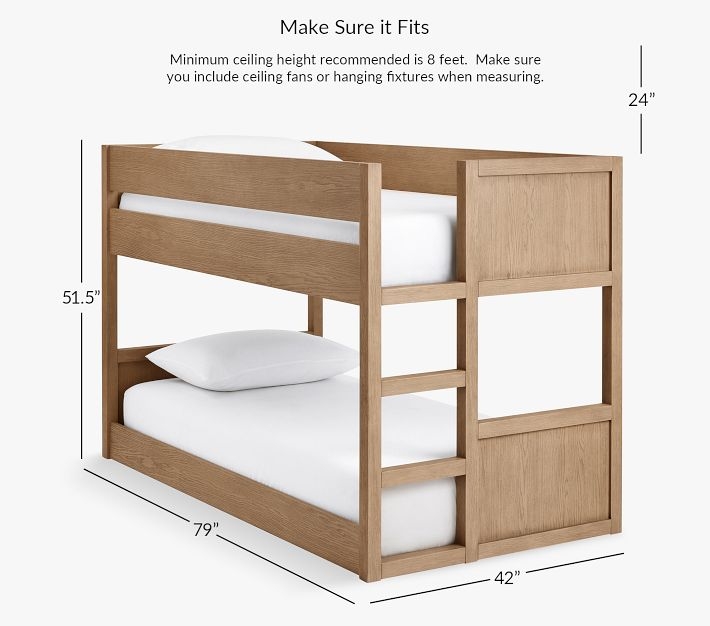 Low Bunk Bed Solid Paneling Natural Wood Compact Furniture