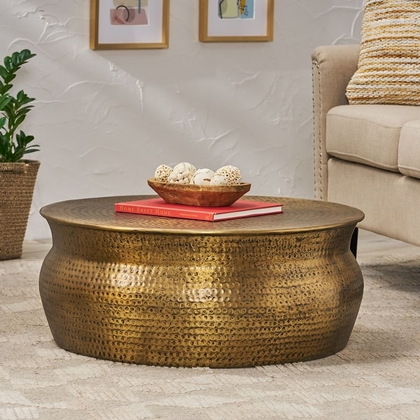 Low Profile Coffee Table with Handcrafted Aluminum Drum