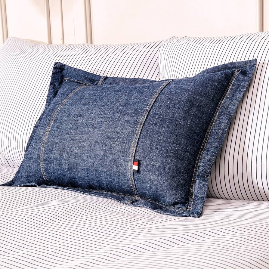 Lumbar Pillow in washed denim dark wash indigo pillow