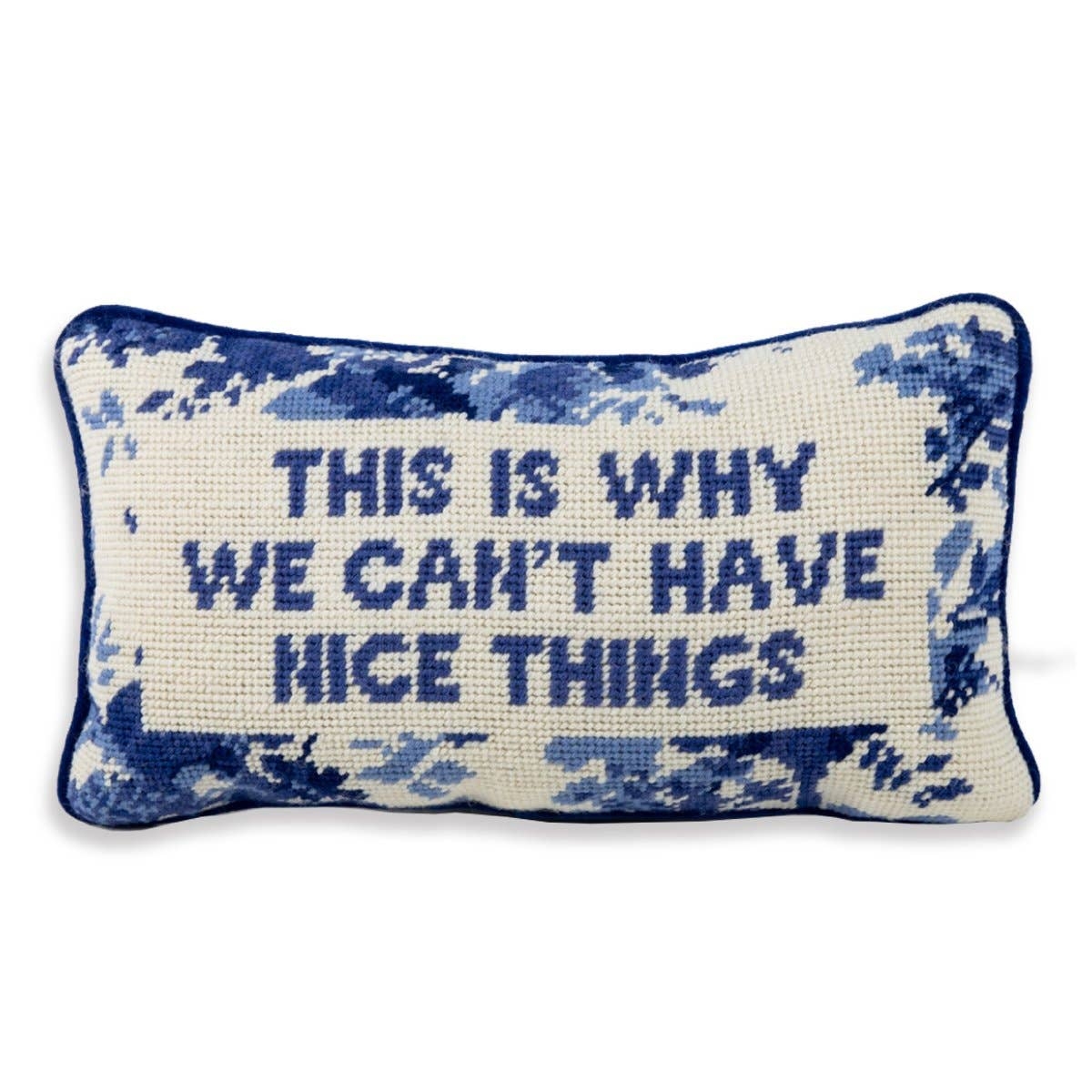 Lumbar Pillow with Navy Mottled Border and Sarcastic Quote