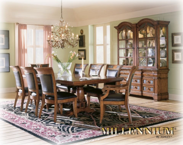 Luxury Dining Room Set with Walnut Arched Top Cabinet