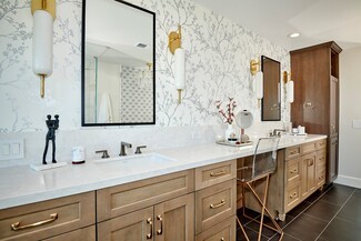 Makeup Vanity: Botanical Wallpaper and Gold Hardware