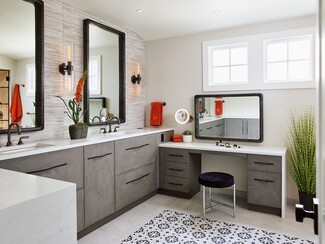 Makeup Vanity: Charcoal Grey and Wave Shaped Hardware