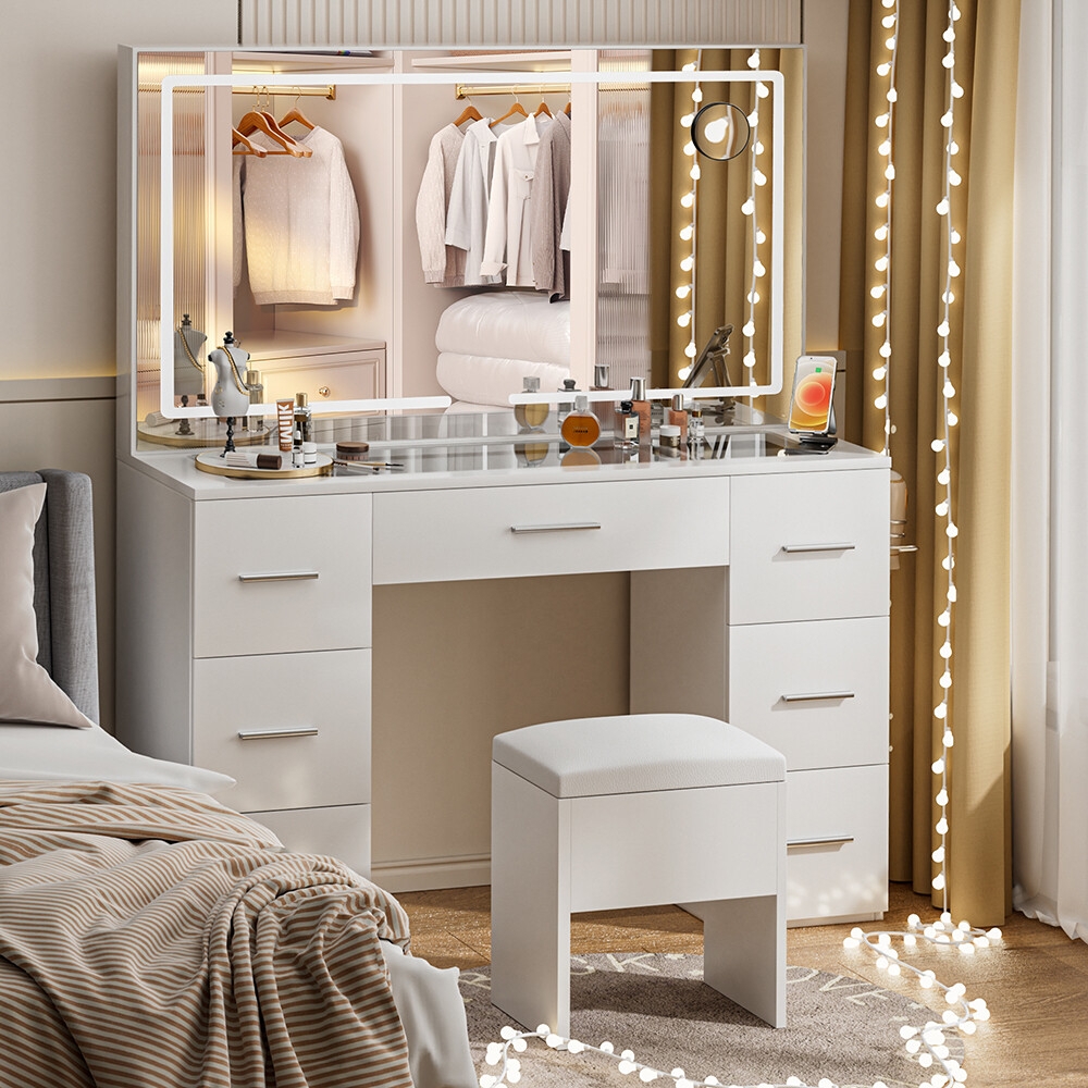 Makeup Vanity: LED Lighted Mirror Vanity Glass Top