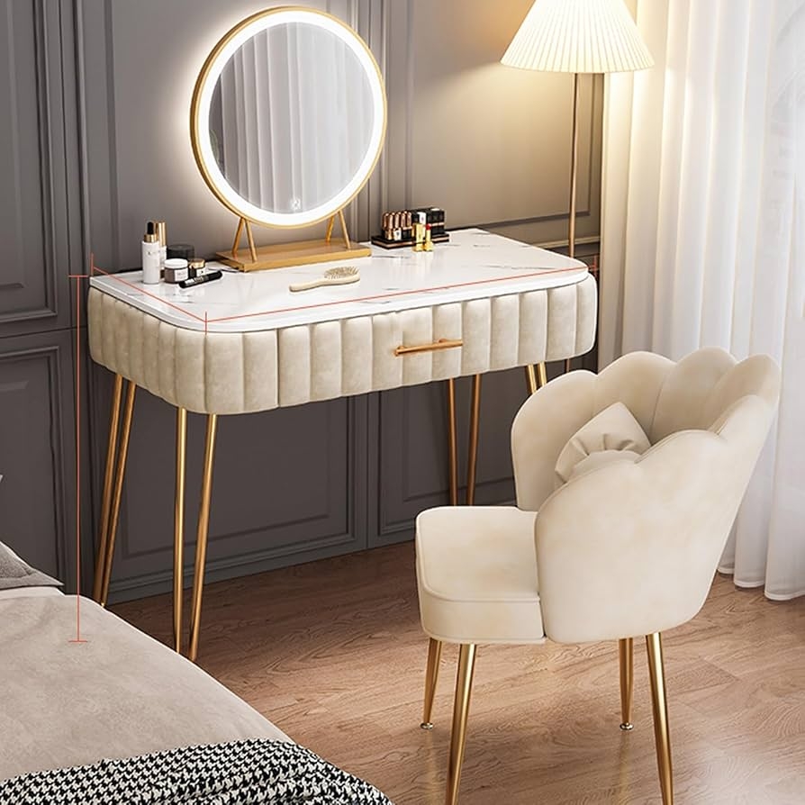 Makeup Vanity Set: Petal Back Vanity Chair and Marble Top