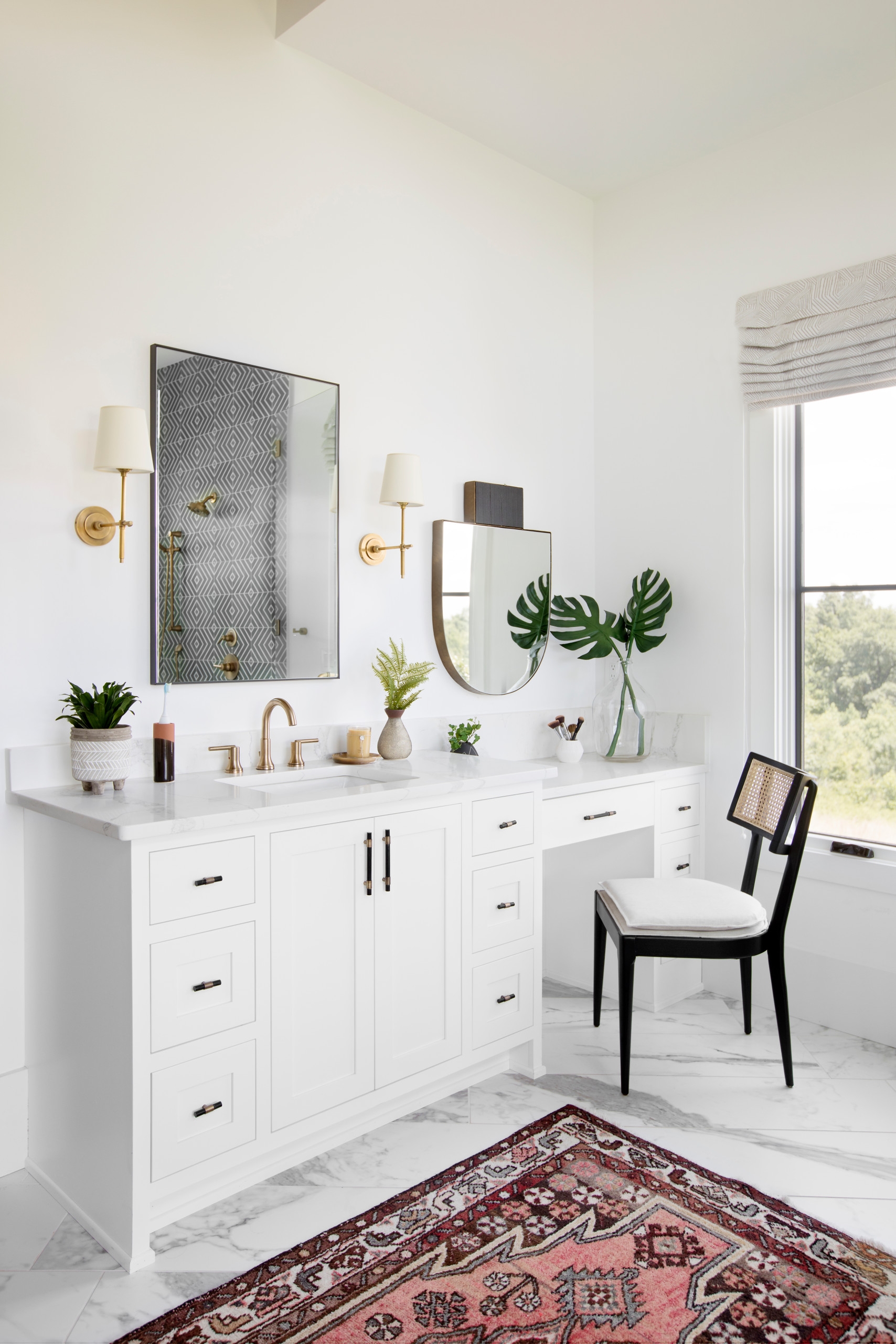 Makeup Vanity with Cane Back Chair and Shaker Style